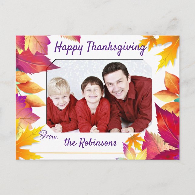 Your Family Photo Colourful Leaves Thanksgiving Holiday Postcard (Front)
