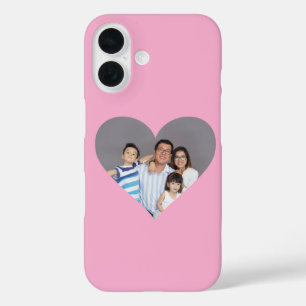 Your Family Photo in a Heart Pink Background iPhone 16 Case