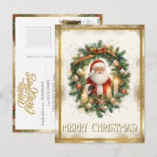 Your Family Photo Vintage Santa Gold Christmas Holiday Postcard