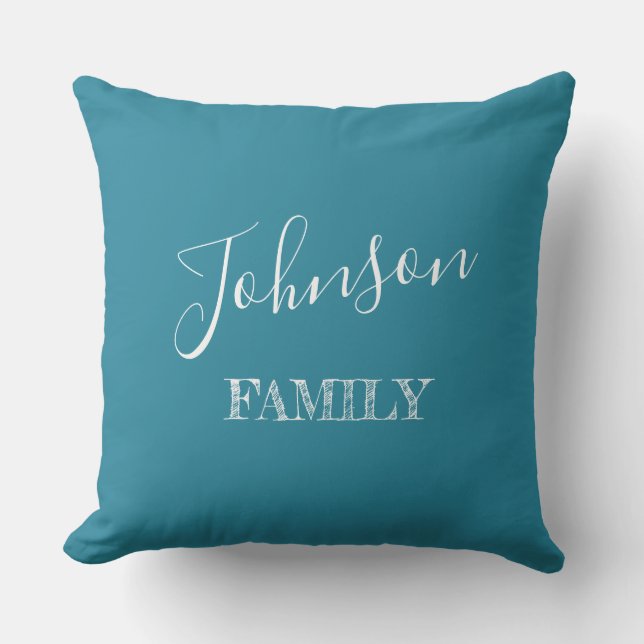 Your Family Teal Blue & White Personalised Cushion (Front)
