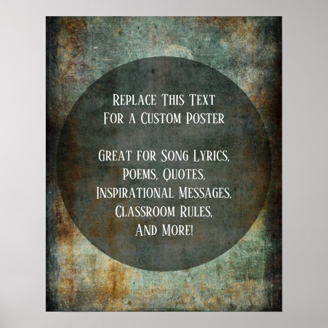 Your Favorite Quote Teal & Rust Grunges, Circle Poster (Front)