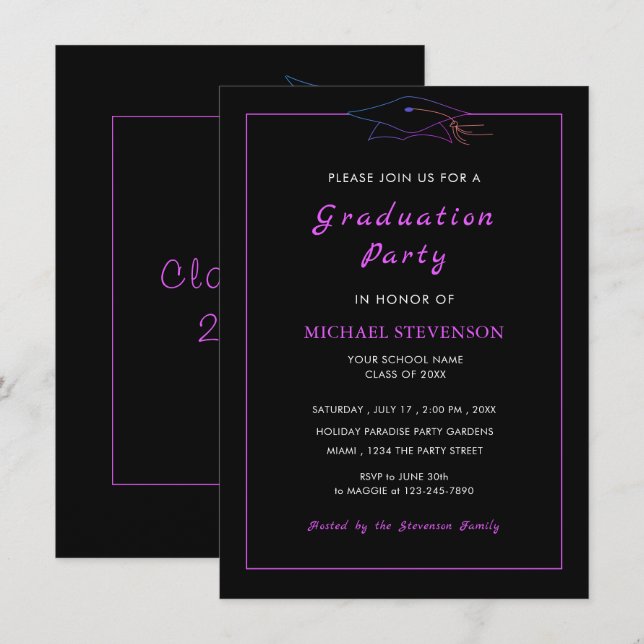 Your Favourite Colour and Font Graduation Invitati Card (Front/Back)