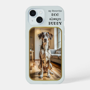 Your Favourite Dog Photo Chic Gold Blue iPhone 15 Case