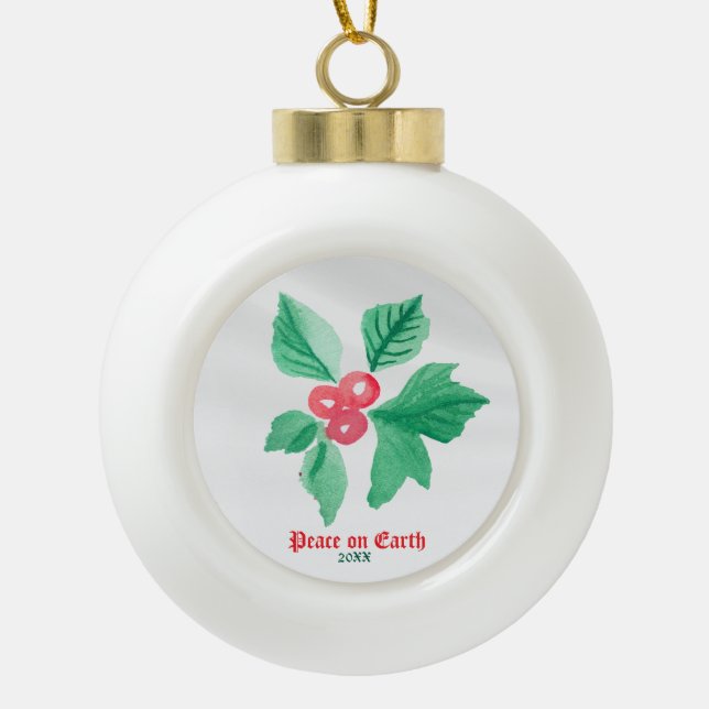  Your favourite Icon Personalised Christmas Holly Ceramic Ball Christmas Ornament (Front)