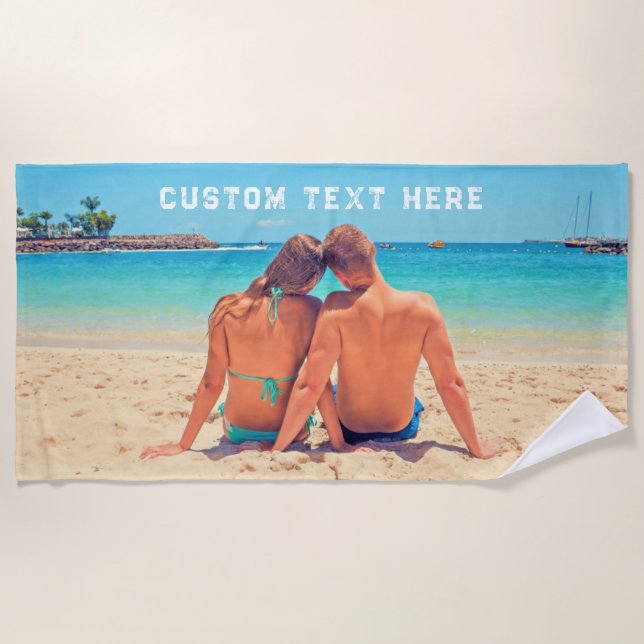 Your Favourite Photo Beach Towel with Custom Text (Front)