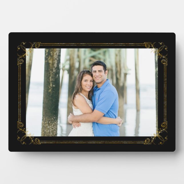 Your Favourite Photo with Thin Gold Frame on Black (Front)