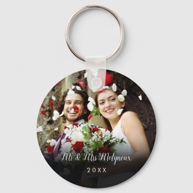 Your Favourite Wedding Photo Date and Script Name Key Ring (Front)