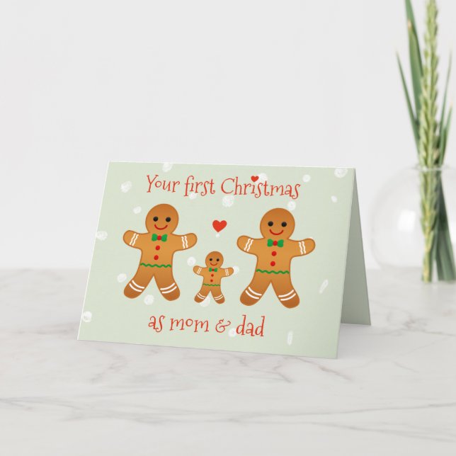 Your First Christmas as Mom & Dad  Gingerbread Men Holiday Card (Front)