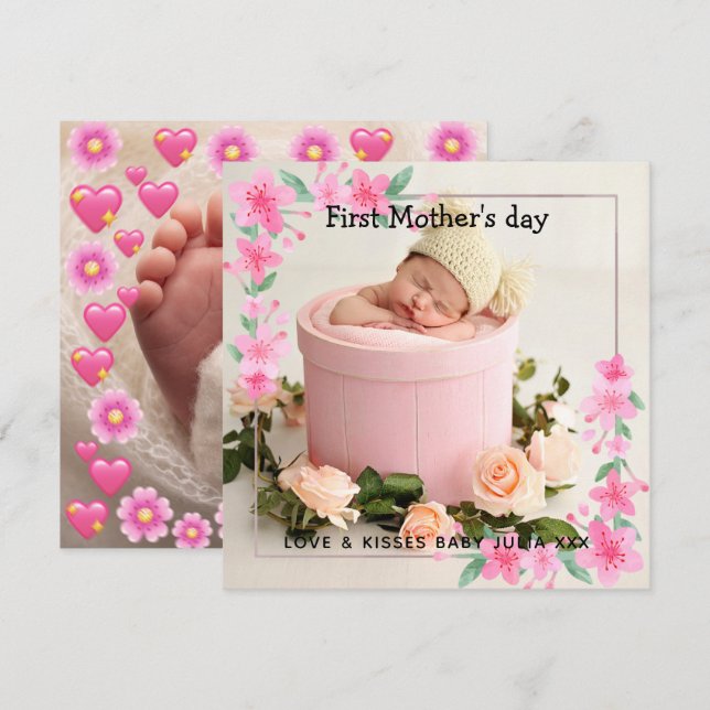 Your First Mother's Day Flower 2 Photo Collage Holiday Card (Front/Back)