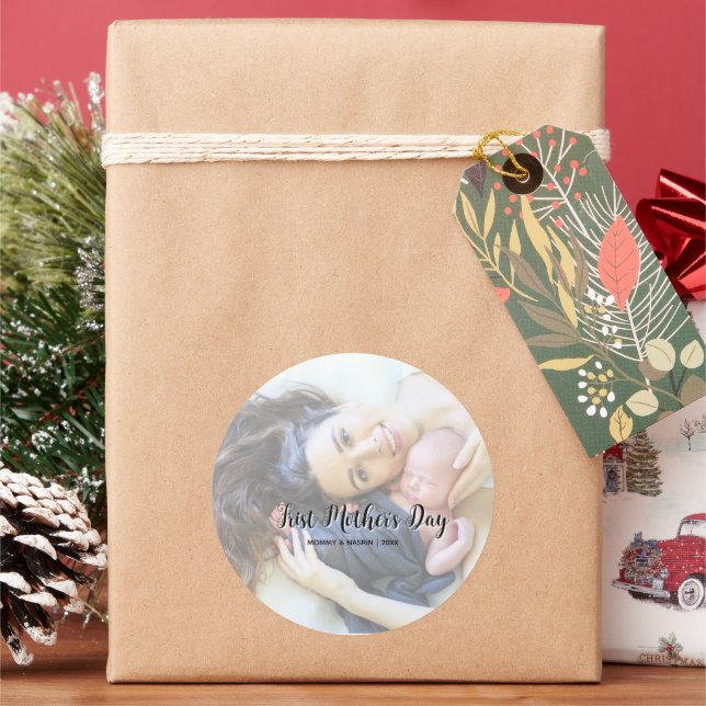 Your First Mother's Day personalised photo &Quote  Classic Round Sticker (Holiday)