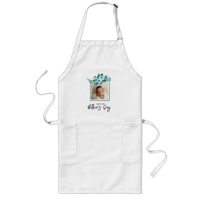 Your First Mother's Day Rose Greenery Photo Long Apron (Front)