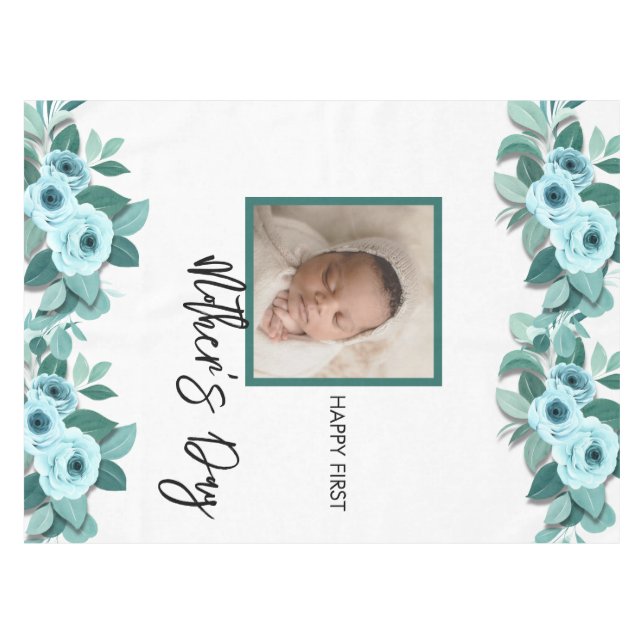 Your First Mother's Day Rose Greenery Photo Tablecloth (Front (Horizontal))