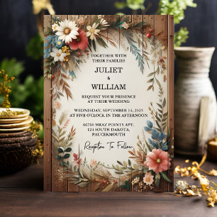 Your Garden Floral Spring Wood Boho Rustic Wedding Invitation