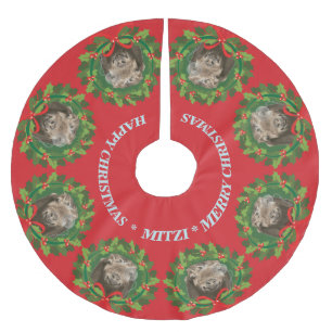 YOUR GOAT or PET  PHOTOS and Name Christmas Brushed Polyester Tree Skirt