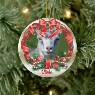 YOUR GOAT PHOTO with Wreath Ceramic Ornament