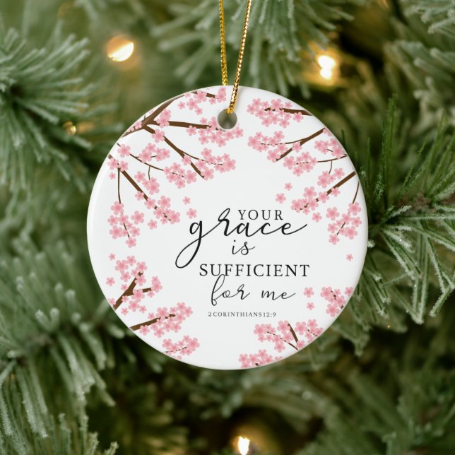 Your Grace is Sufficient Bible Cherry Blossoms Ceramic Tree Decoration (Tree)