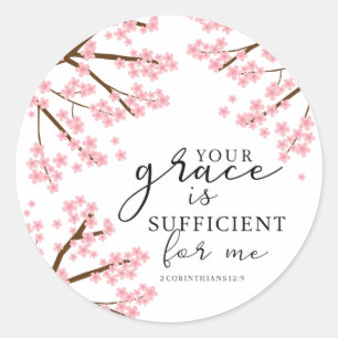 Your Grace is Sufficient Bible Cherry Blossoms Classic Round Sticker