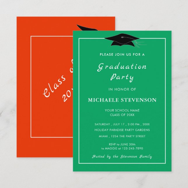 Your Graduation Invitations Example Custom Colours (Front/Back)