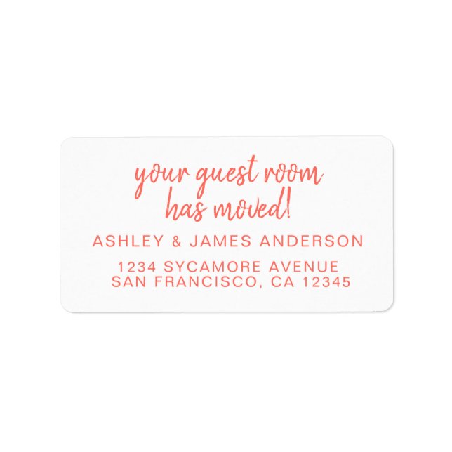 Your Guest Room Has Moved Coral White New Address Label (Front)