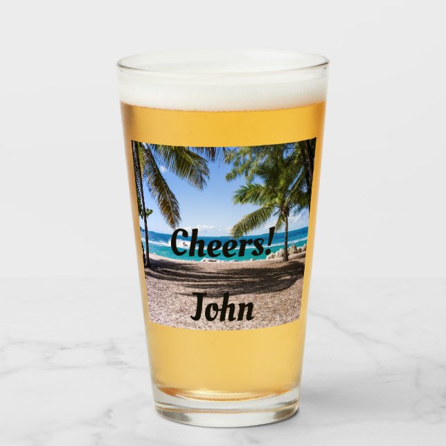 Your Happy Place CHEERS Beer Glass YOUR NAME (Front Filled)