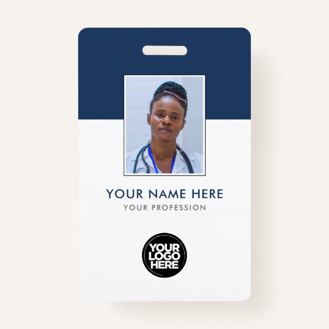 Your Health Care Company Logo Photo Clip Name ID Badge (Front)
