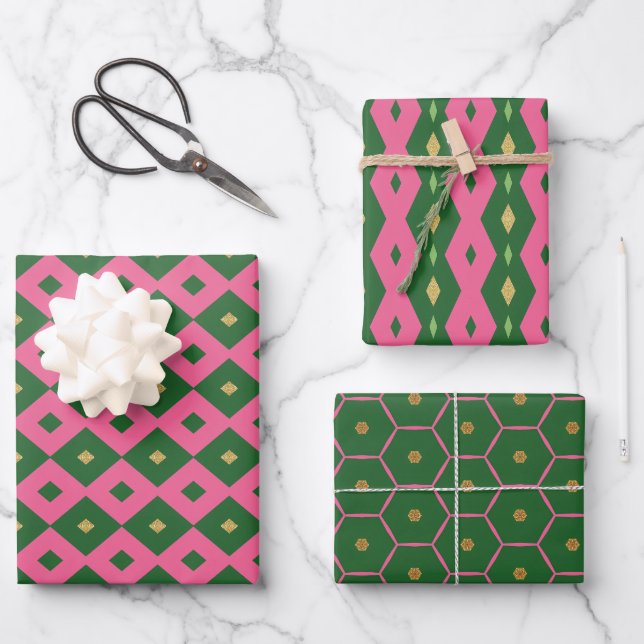 Your Highness Elegant Motif Pink & Green  Wrapping Paper Sheet (Front)