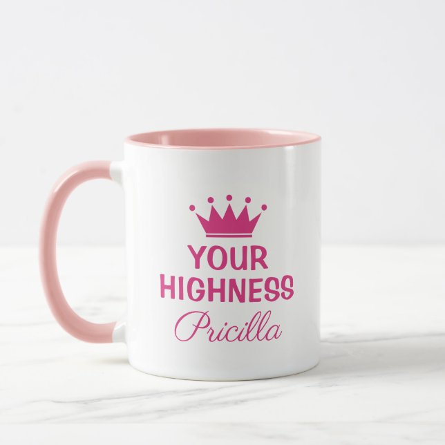 Your Highness funny pink princess crown custom mug (Left)