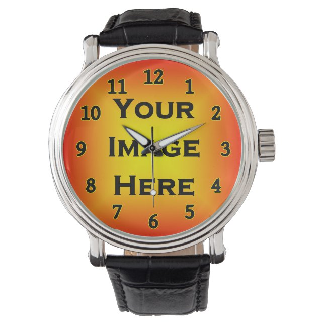 Your Image Black Numbers Yellow Edged Template Watch (Front)