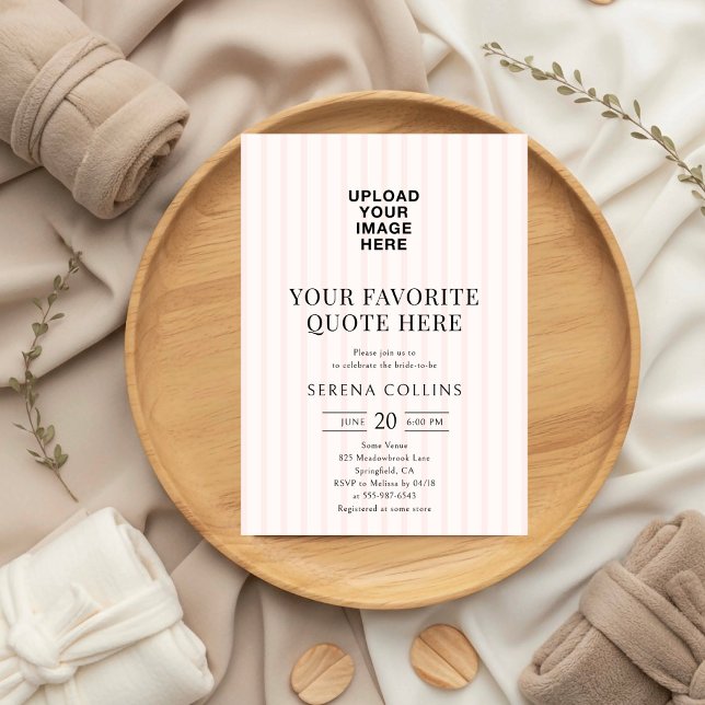 Your Image Vintage Stripe Blush Bridal Shower  Invitation (Creator Uploaded)