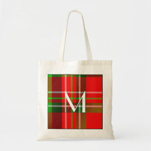 Your Initial - Christmas Tartan Pattern Tote Bag