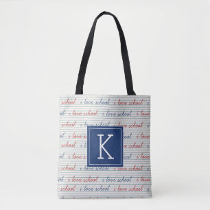 Your Initial   I Love School Tote Bag