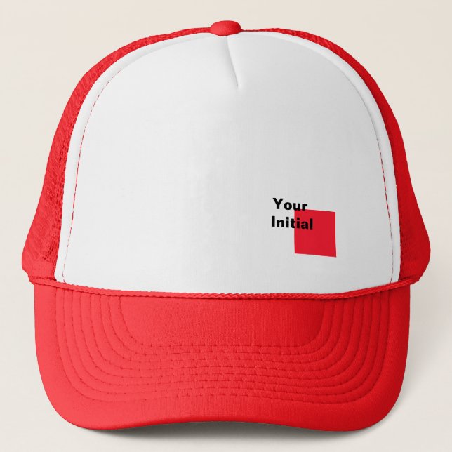 Your Initial Monogram Red Trucker Hat (Front)