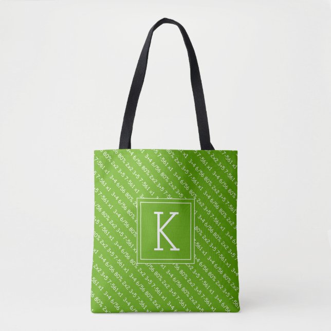Your Initial | Neon Green Math Tote Bag (Front)