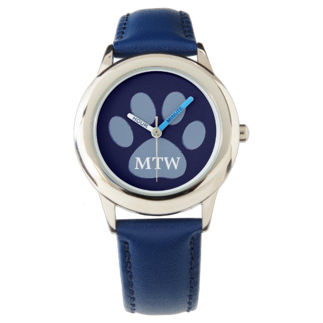 your initials dog paw blue watch (Front)