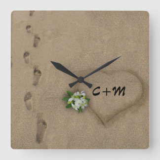 Your Initials in the Sand Square Wall Clock