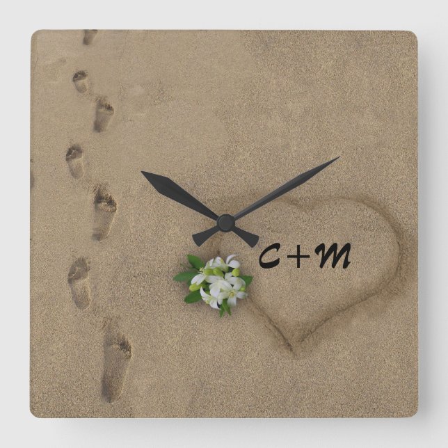 Your Initials in the Sand Square Wall Clock (Front)