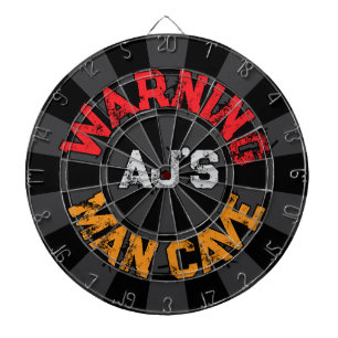 Your Initials Man Cave Warning Black Charcoal Grey Dartboard