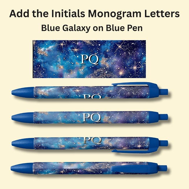 Your Initials Monogram Blue Galaxy Ink Pen (Creator Uploaded)