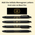 Your Initials Monogram Gold Geometric on Black Black Ink Pen<br><div class="desc">Add the initials you want on this black pen with gold geometric design - Change to your own details. See my store for lots more great Pens</div>