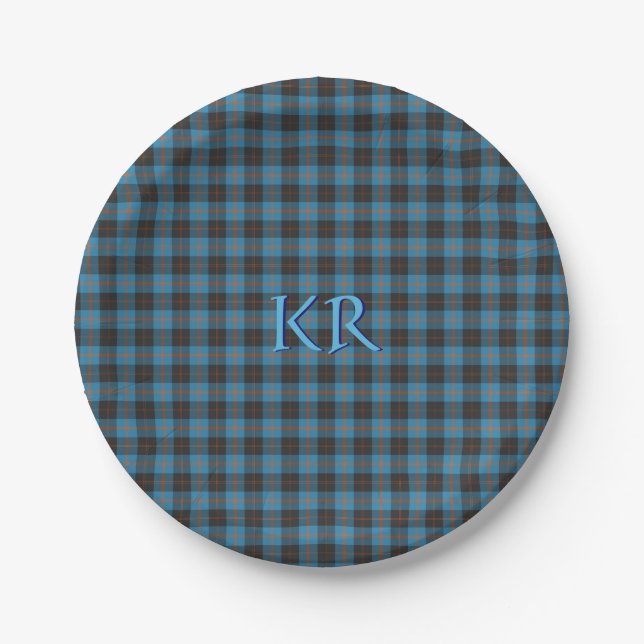 Your initials on Angus District Ancient tartan Paper Plate (Front)