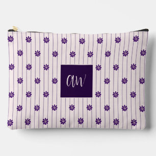 Your Initials Violet & Blush Stripes Purple Blooms Accessory Pouch