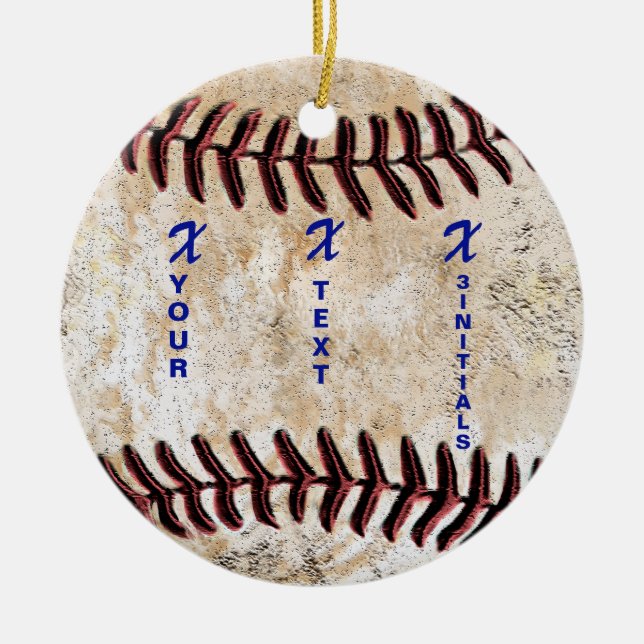YOUR INITIALS with NAME Unique Baseball Ornament (Front)
