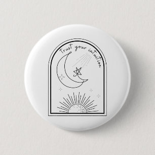 Your Intuition Boho Stars Moon Abstract Line Art T 6 Cm Round Badge