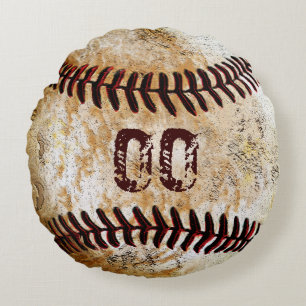 Your JERSEY NUMBER Round Vintage Baseball Pillows