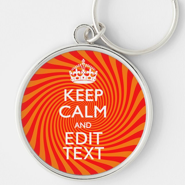 Your Keep Calm Saying on Vibrant Orange Swirl Key Ring (Front)