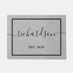 Your Last Name in Script with Year   Grey Doormat