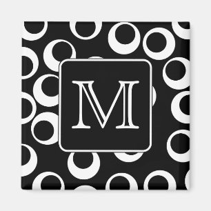 Your Letter. Black and White Monogram. Fun Pattern Magnet