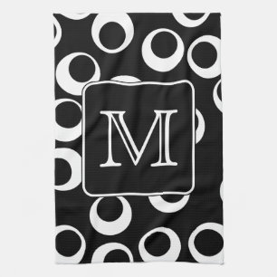 Your Letter. Black and White Monogram. Fun Pattern Tea Towel