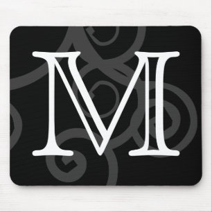 Your Letter. Custom Black / White Swirl Monogram. Mouse Mat