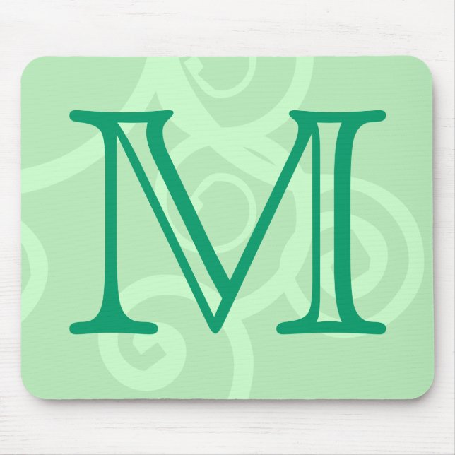 Your Letter. Custom Green Swirl Monogram. Mouse Mat (Front)